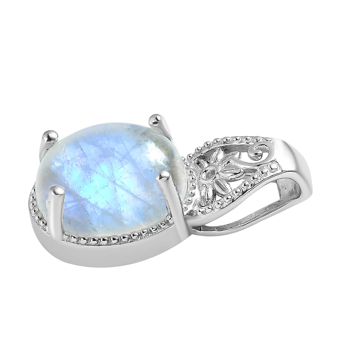 Kuisa Rainbow Moonstone Solitaire Pendant in Platinum Over Copper 5.50 ctw image number 3