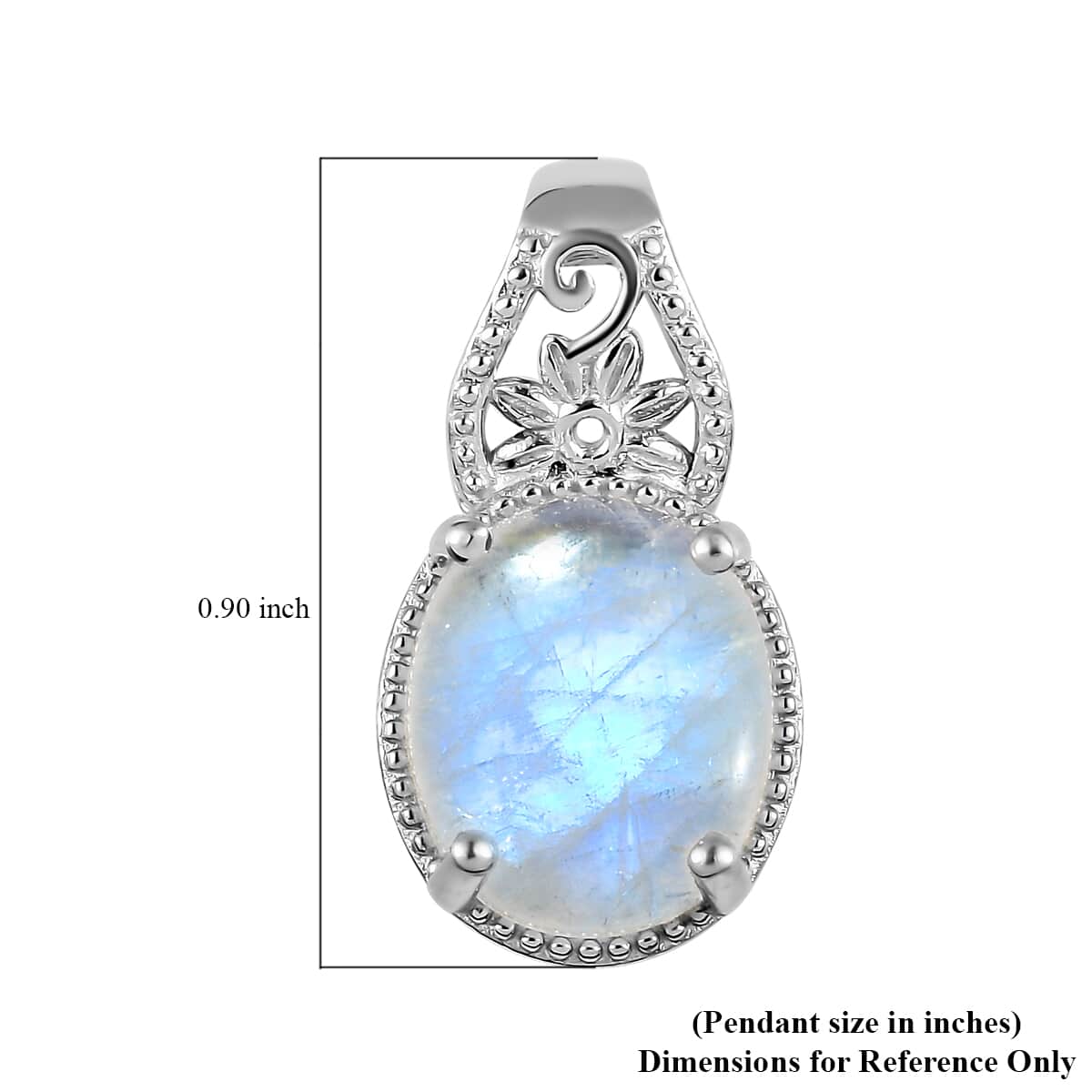 Kuisa Rainbow Moonstone Solitaire Pendant in Platinum Over Copper 5.50 ctw image number 5