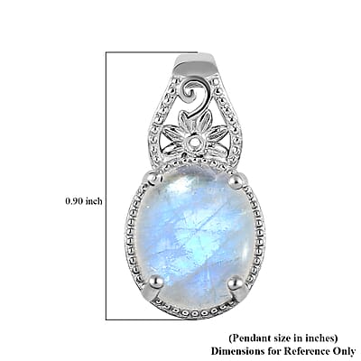 Kuisa Rainbow Moonstone Solitaire Pendant in Platinum Over Copper with Magnet 5.35 ctw