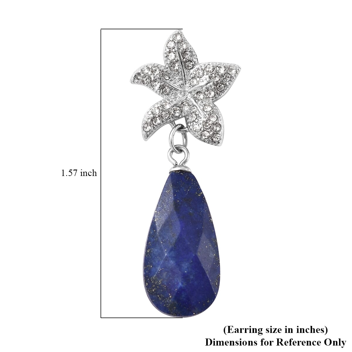 Lapis Lazuli, White Austriian Crystal Earrings in Stainless Steel 16.40 ctw image number 3