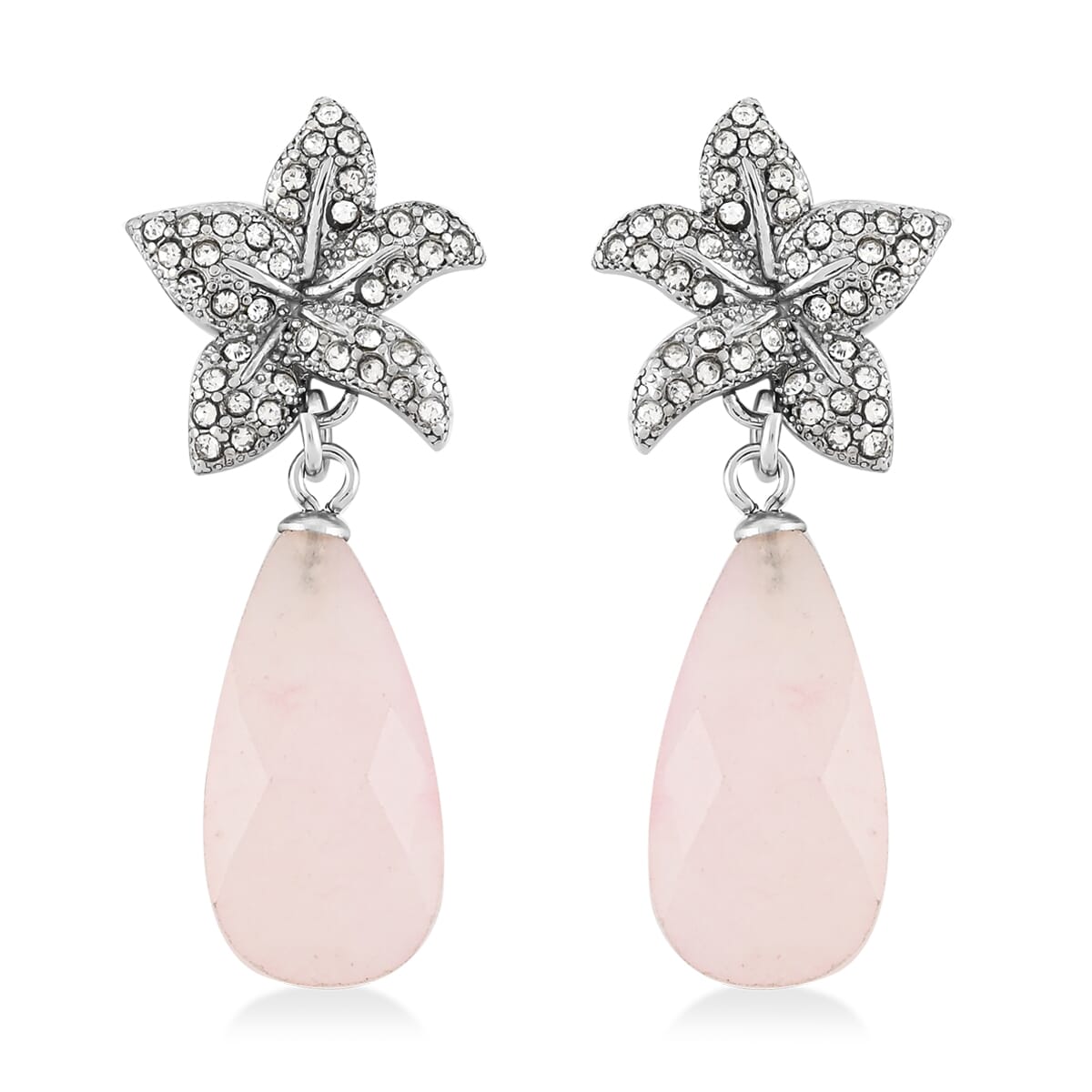 Galilea Rose Quartz and White Austrian Crystal Earrings in Stainless Steel 14.10 ctw image number 0