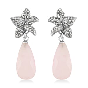 Galilea Rose Quartz and White Austrian Crystal Earrings in Stainless Steel 14.10 ctw