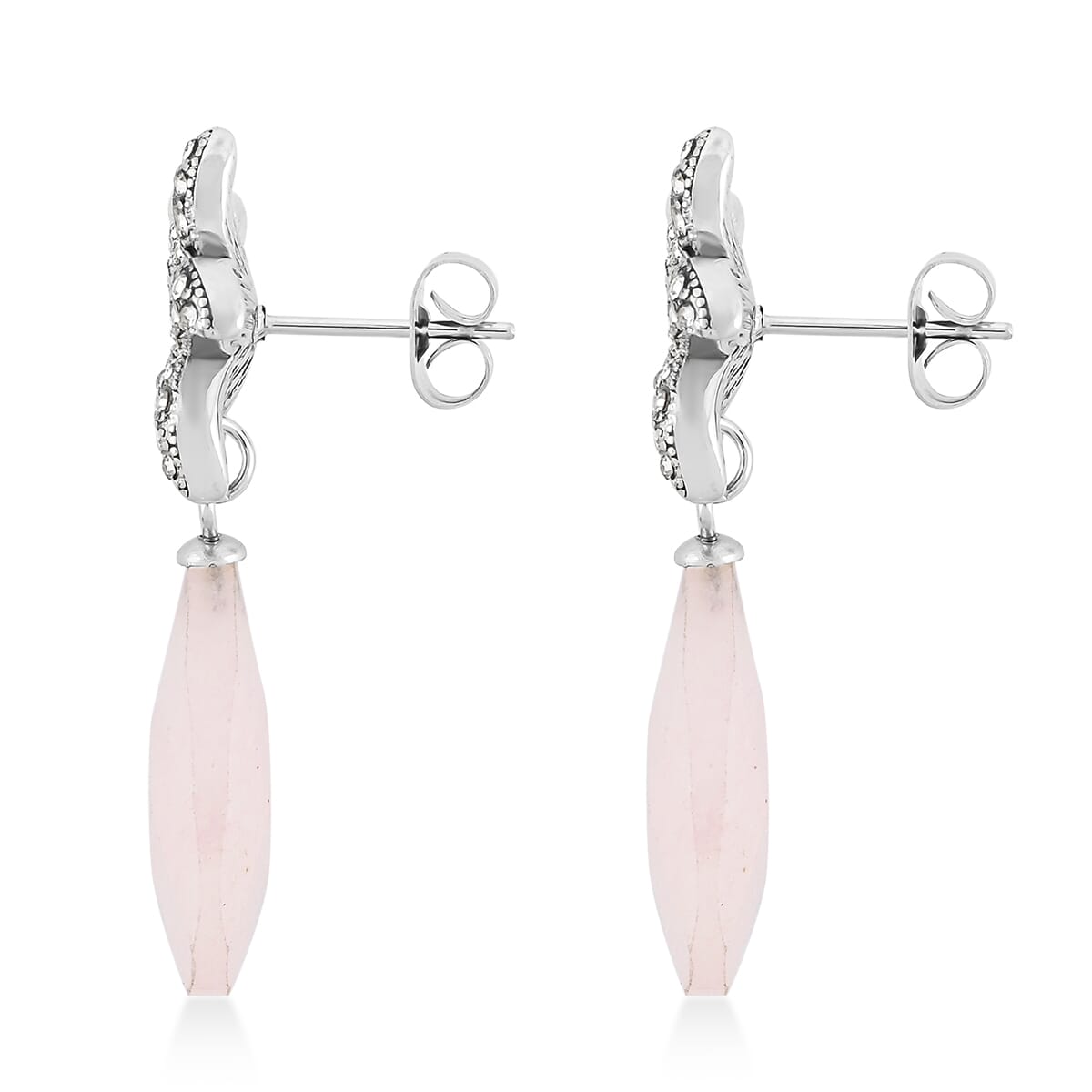 Galilea Rose Quartz and White Austrian Crystal Earrings in Stainless Steel 14.10 ctw image number 3