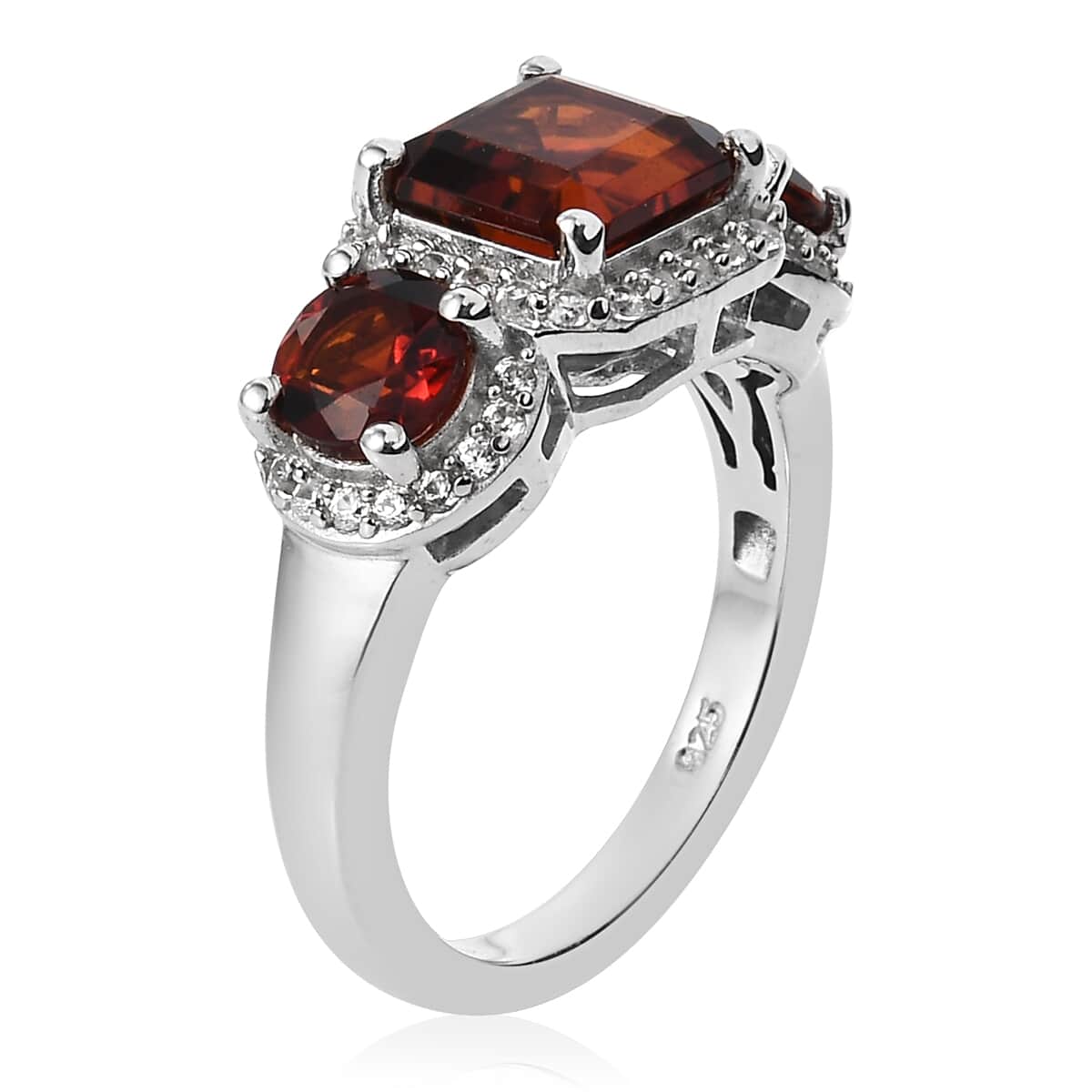 Brazilian Red Citrine and Zircon Ring in Platinum Over Sterling Silver (Size 6.0) 3.00 ctw image number 3