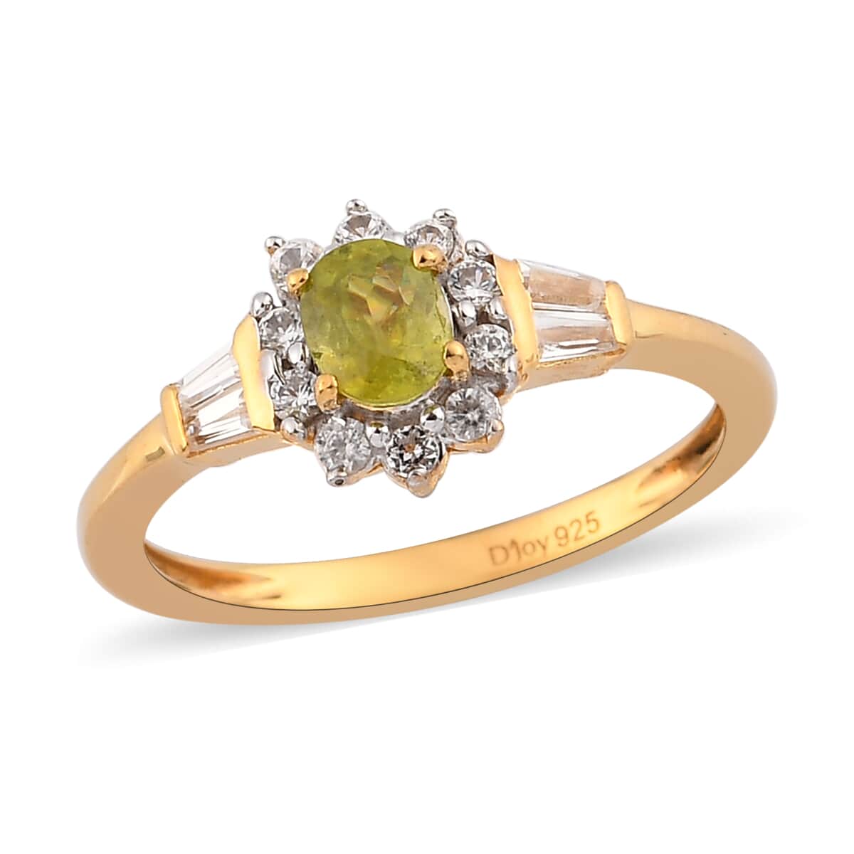 AAA Sava Sphene and White Zircon Sunburst Ring in Vermeil Yellow Gold Over Sterling Silver (Size 10.0) 1.00 ctw image number 0