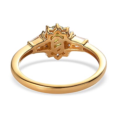 AAA Sava Sphene and White Zircon Sunburst Ring in Vermeil Yellow Gold Over Sterling Silver (Size 10.0) 1.00 ctw