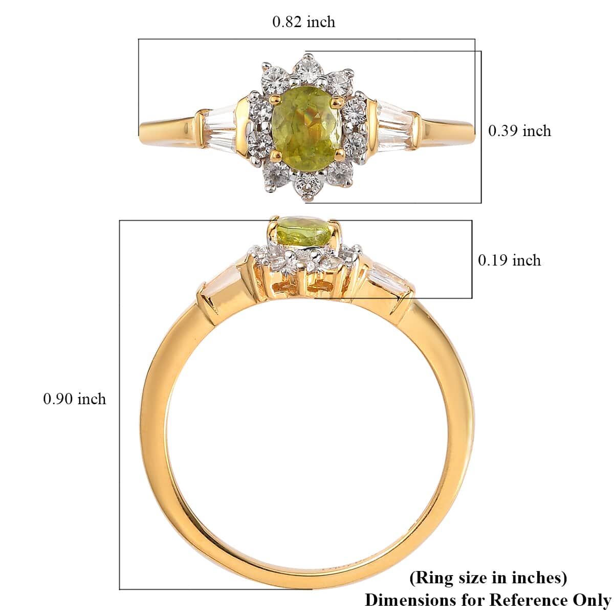 AAA Sava Sphene and White Zircon Sunburst Ring in Vermeil Yellow Gold Over Sterling Silver (Size 10.0) 1.00 ctw image number 5