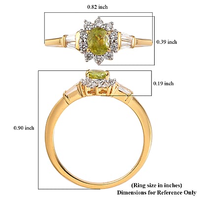AAA Sava Sphene and White Zircon Sunburst Ring in Vermeil Yellow Gold Over Sterling Silver (Size 10.0) 1.00 ctw