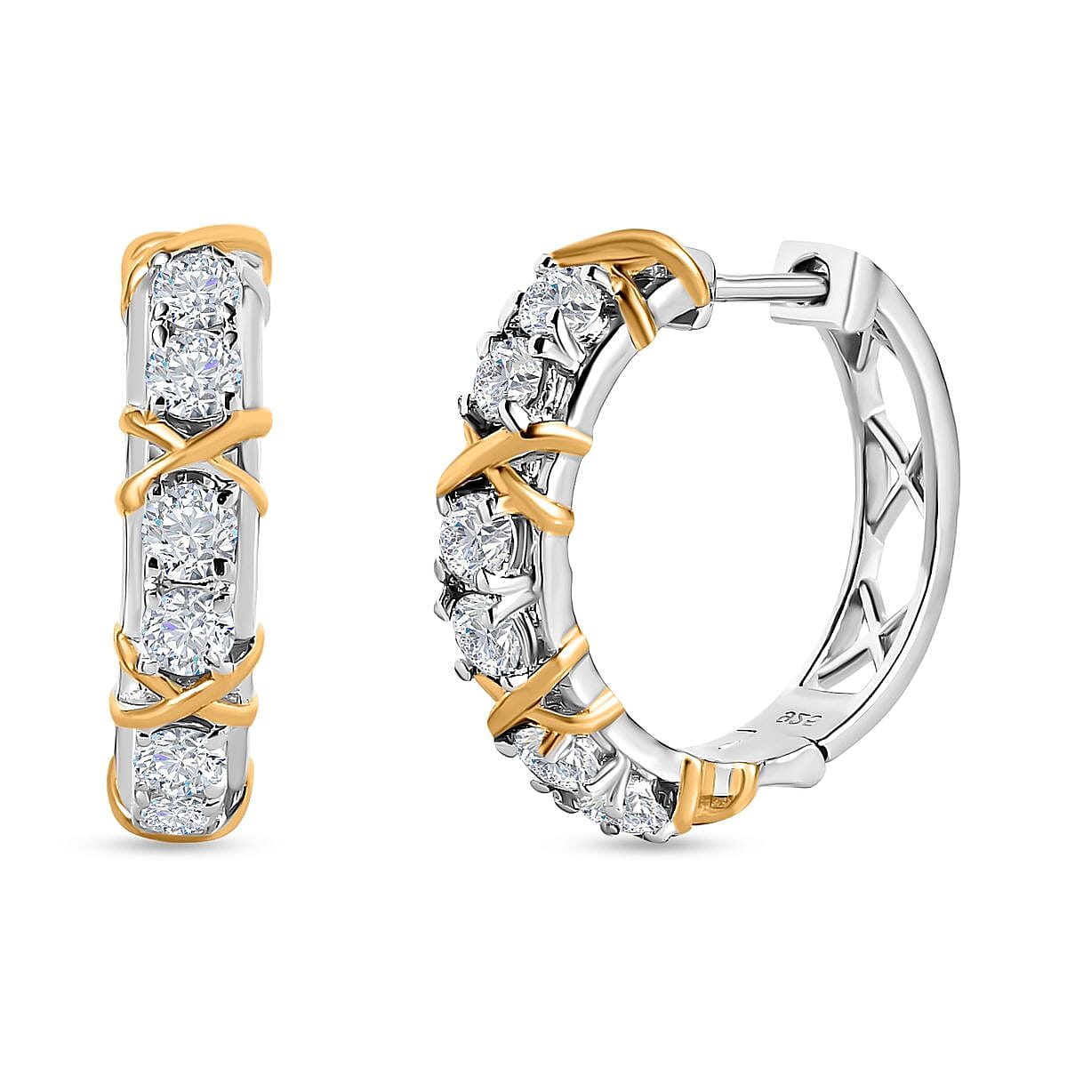 Moissanite Hoop Earrings in 14K YG and Platinum Over Sterling Silver 1.30 ctw