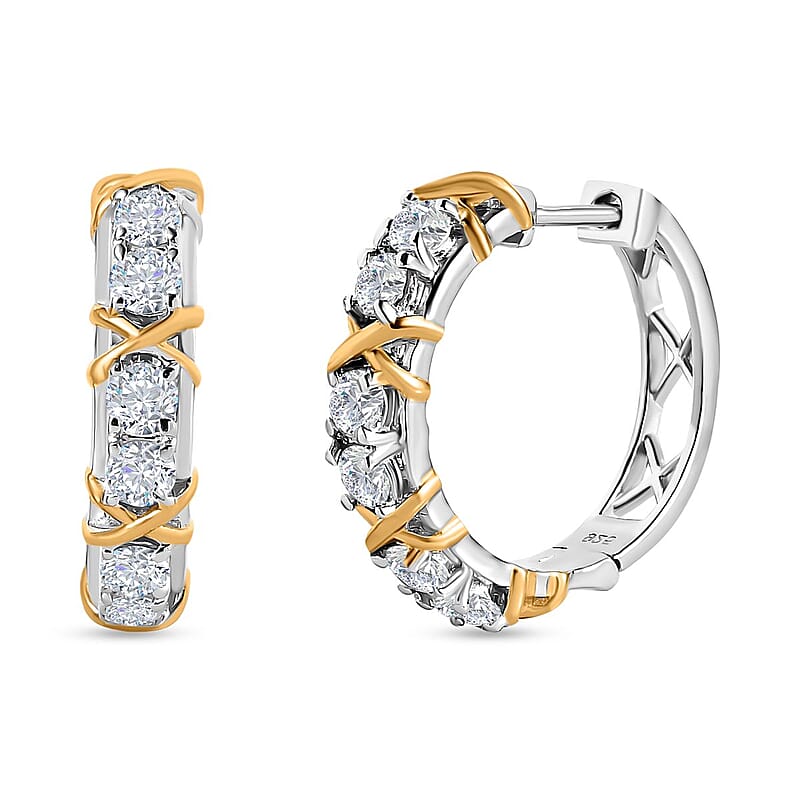 Moissanite Hoop Earrings in 14K YG and Platinum Over Sterling Silver 1.30 ctw