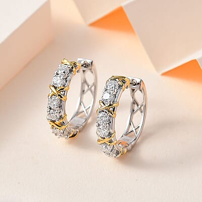 Moissanite Hoop Earrings in 14K YG and Platinum Over Sterling Silver 1.30 ctw