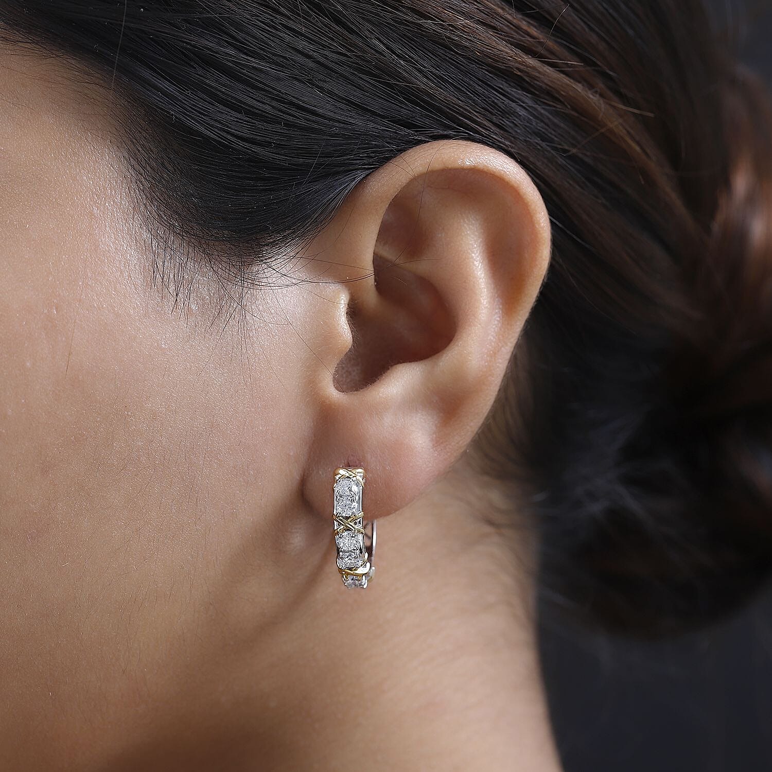 Moissanite Hoop Earrings in 14K YG and Platinum Over Sterling Silver 1.30 ctw