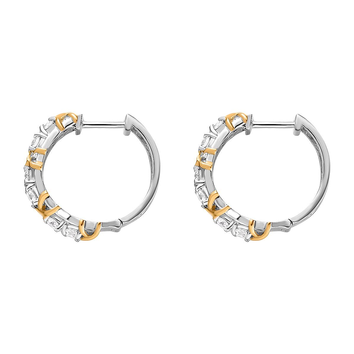 Moissanite Hoop Earrings in 14K YG and Platinum Over Sterling Silver 1.30 ctw