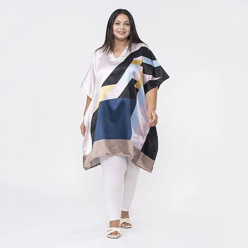Tamsy Multi Color Abstract Printed Short Kaftan - One Size Fits Most