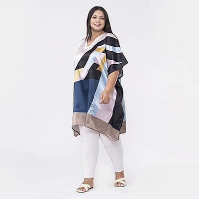 Tamsy Multi Color Abstract Printed Short Kaftan - One Size Fits Most