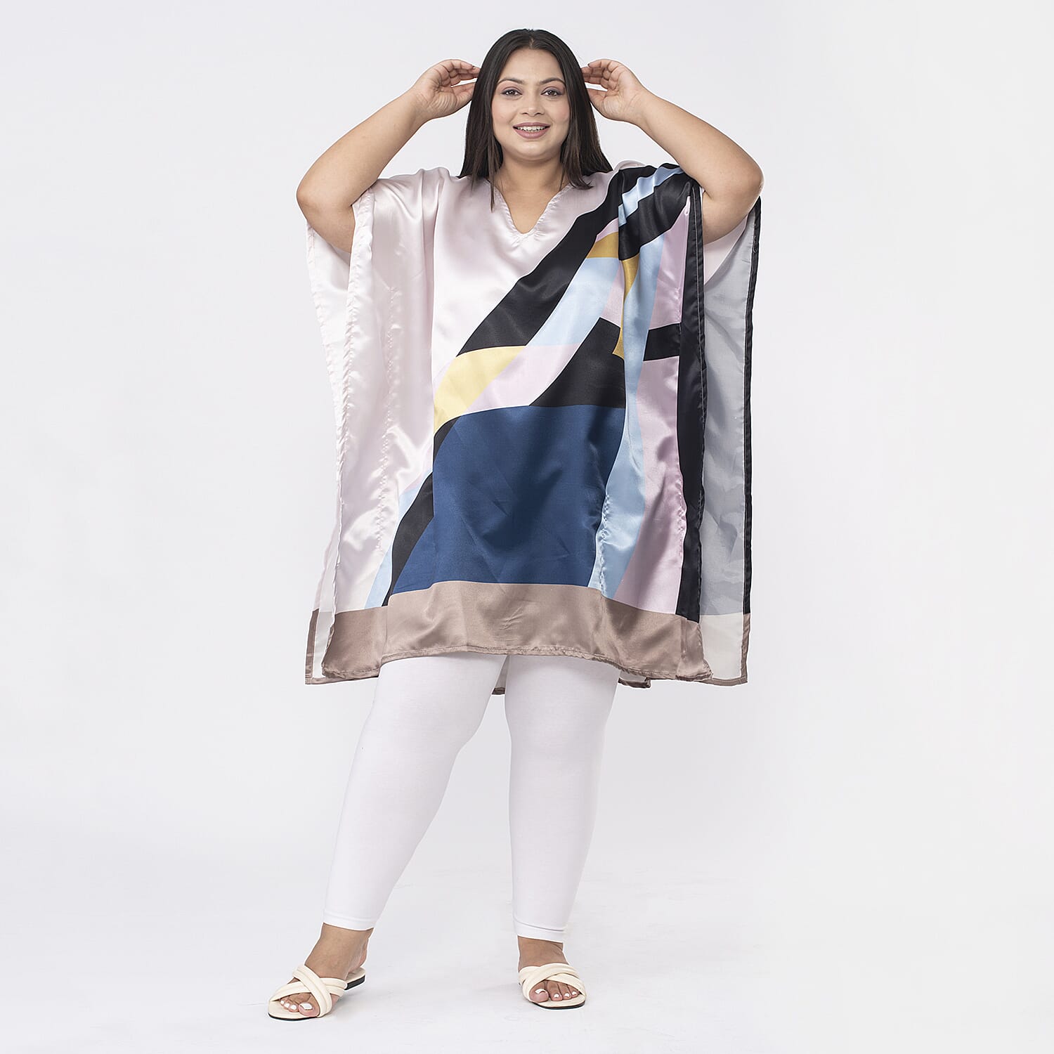Tamsy Multi Color Abstract Printed Short Kaftan - One Size Fits Most