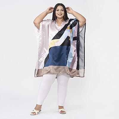 Tamsy Multi Color Abstract Printed Short Kaftan - One Size Fits Most