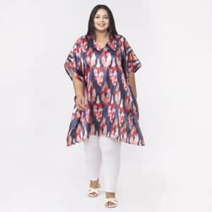 Tamsy Pink and Blue Ikat Printed Short Kaftan - One Size Fits Most