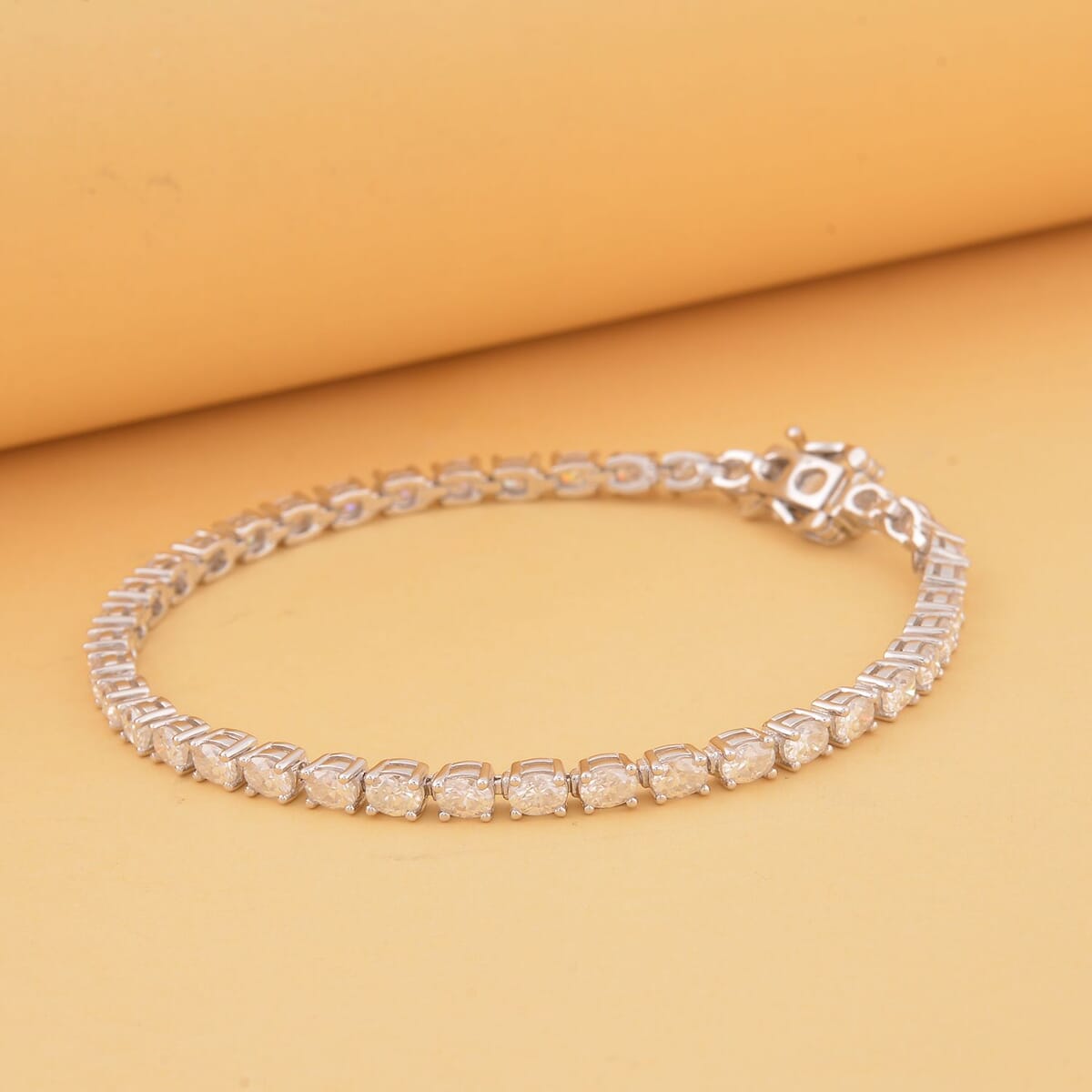 Moissanite Tennis Bracelet in Rhodium Over Sterling Silver (6.50 In) 5.85 ctw image number 1
