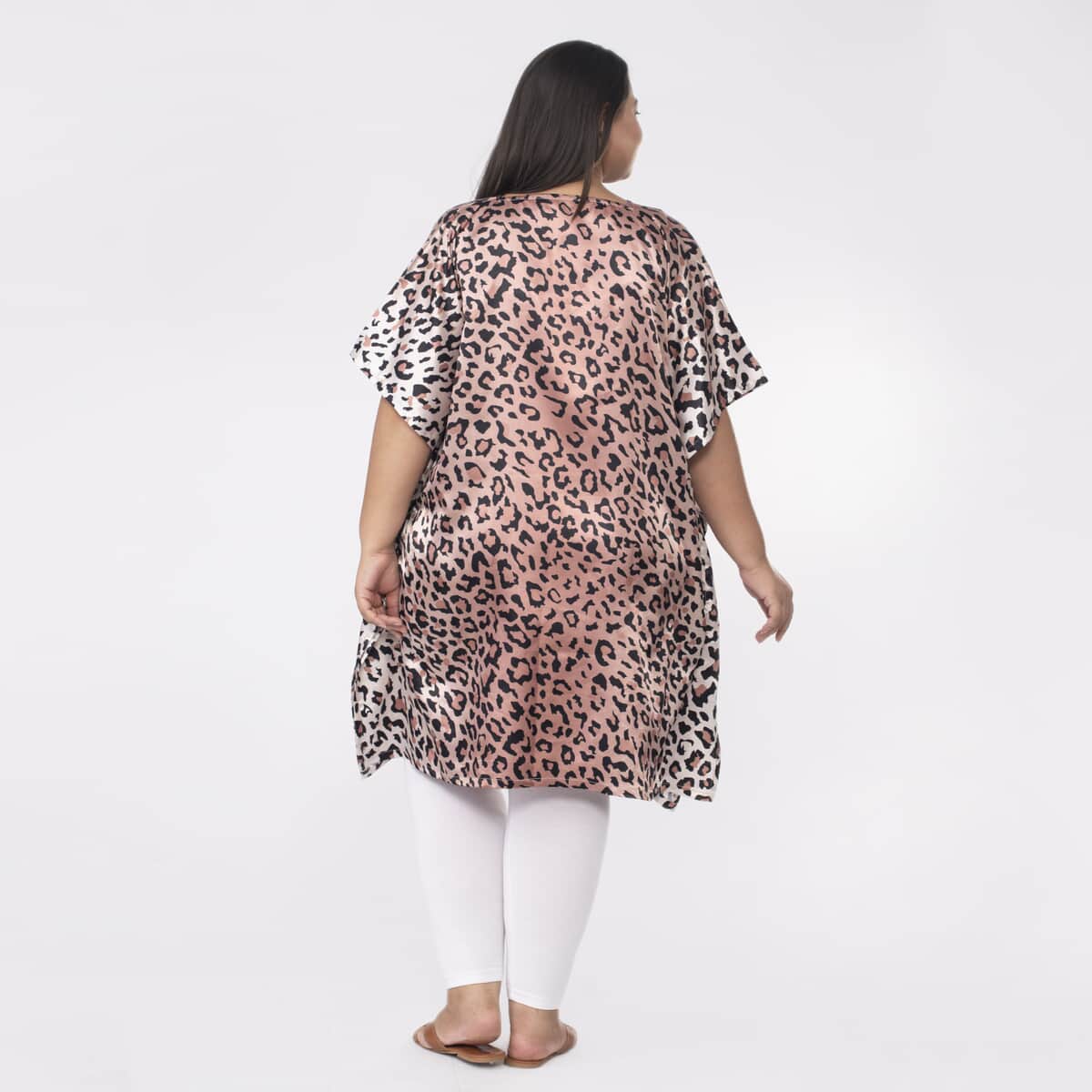 Tamsy Brown and Black Leopard Printed Short Kaftan - One Size Fits Most image number 1