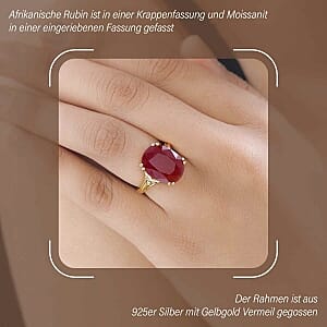 Niassa Ruby (FF) and Moissanite 15.09 ctw Solitaire Ring in Vermeil Yellow Gold Over Sterling Silver (Size 10.0)