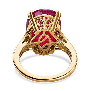 Niassa Ruby (FF) and Moissanite 15.09 ctw Solitaire Ring in Vermeil Yellow Gold Over Sterling Silver (Size 10.0)