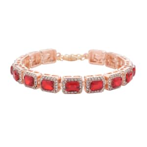 Red Glass and Austrian Crystal Tennis Bracelet in Rosetone (7-9In)