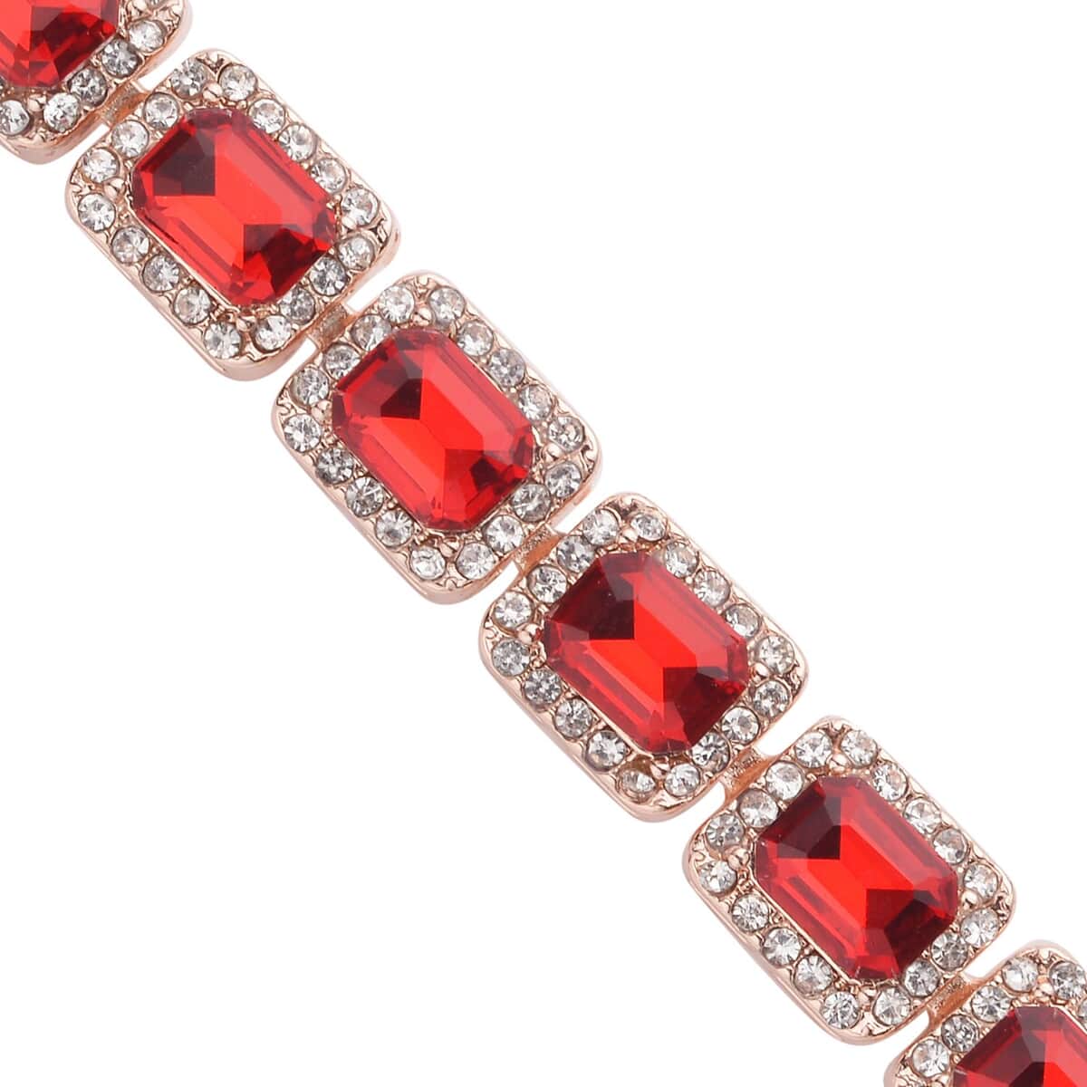 Red Glass and Austrian Crystal Tennis Bracelet in Rosetone (7-9In) image number 2