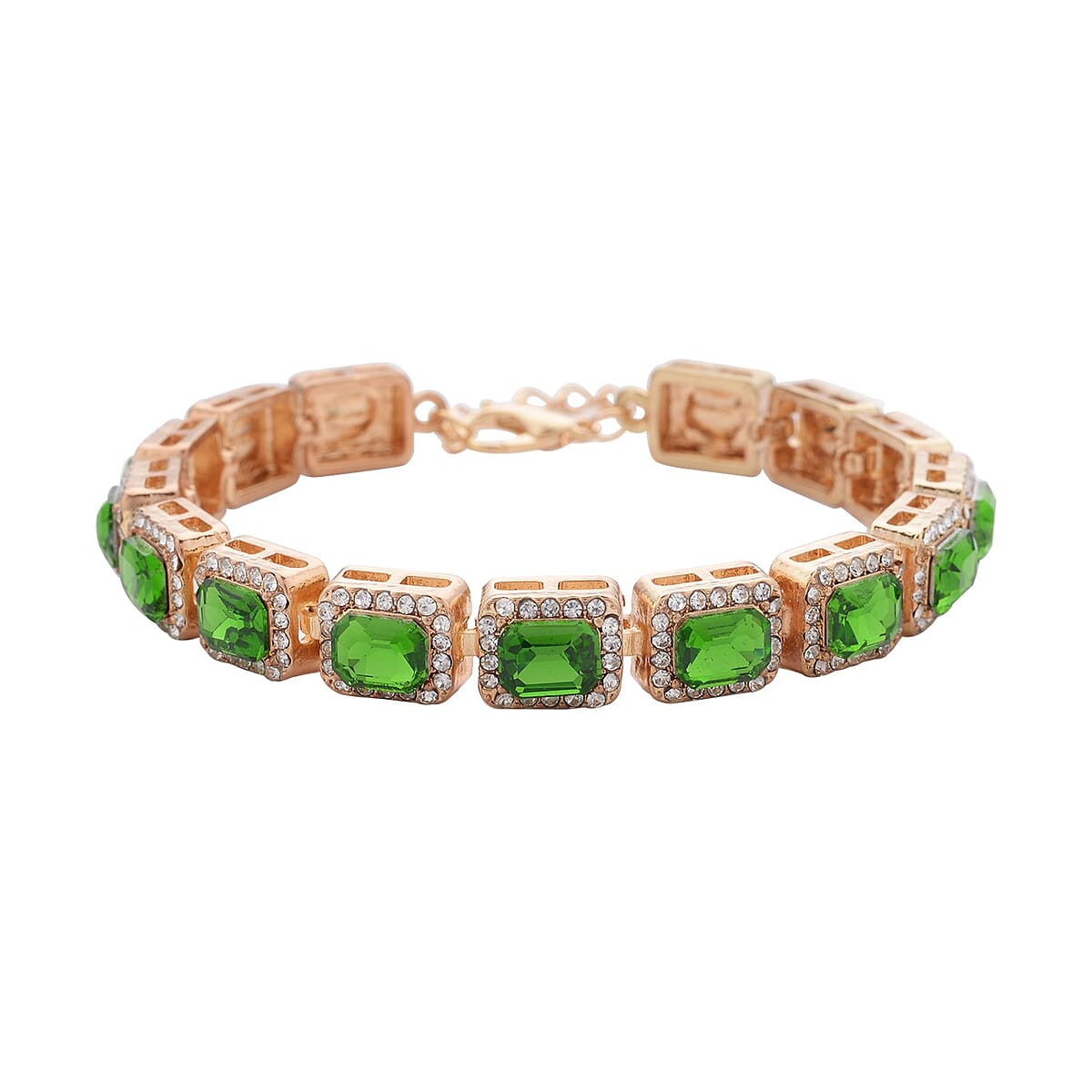 Green Glass and Austrian Crystal Tennis Bracelet in Goldtone (7-9In) image number 0