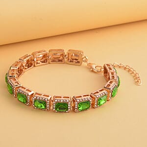 Green Glass and Austrian Crystal Tennis Bracelet in Goldtone (7-9In)