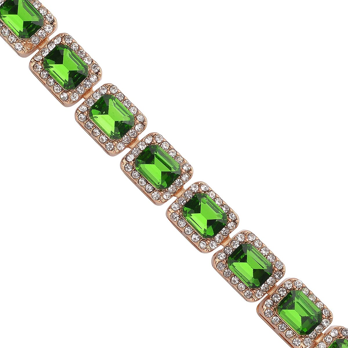 Green Glass and Austrian Crystal Tennis Bracelet in Goldtone (7-9In) image number 2