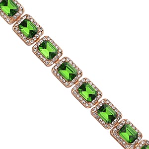 Green Glass and Austrian Crystal Tennis Bracelet in Goldtone (7-9In)