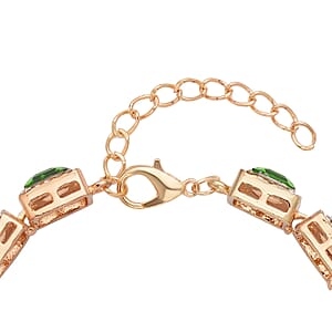 Green Glass and Austrian Crystal Tennis Bracelet in Goldtone (7-9In)