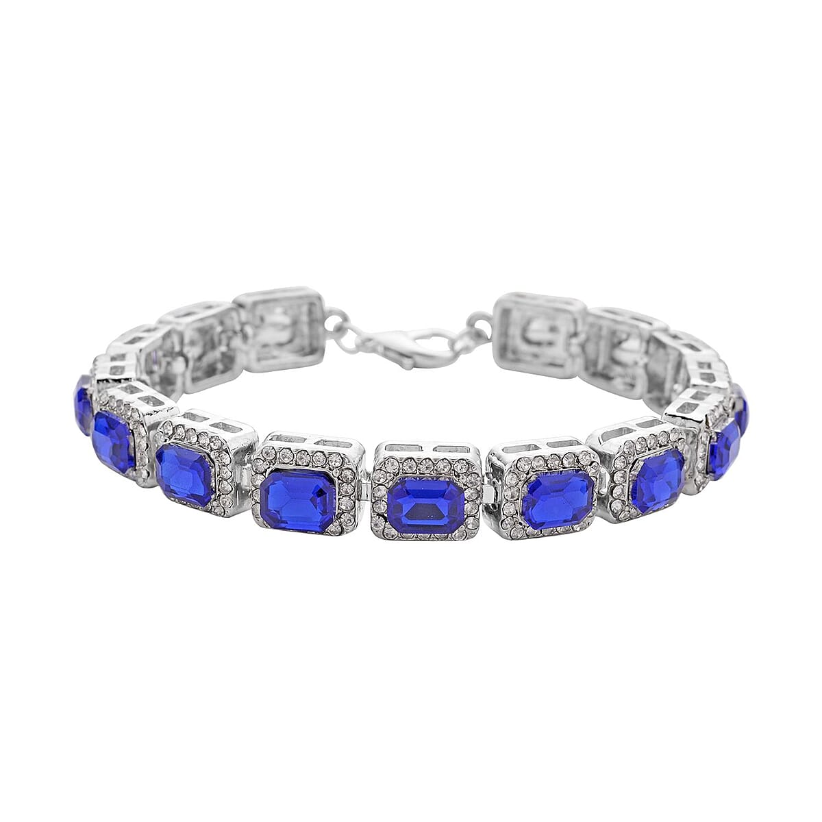 Blue Glass and Austrian Crystal Tennis Bracelet in Silvertone (7-9In) image number 0