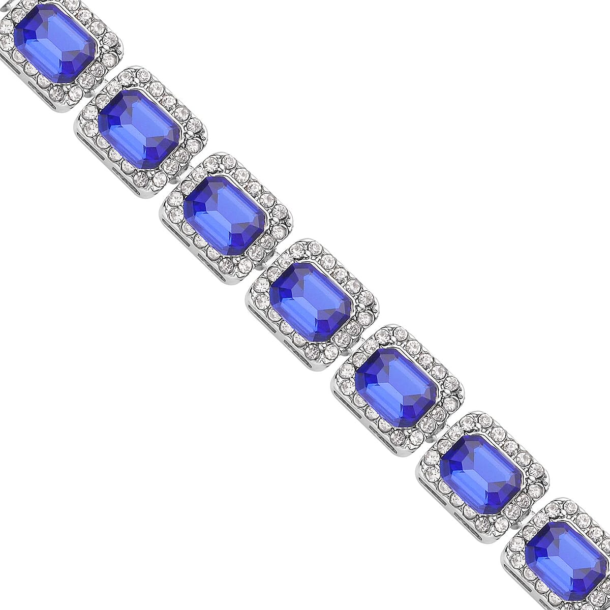 Blue Glass and Austrian Crystal Tennis Bracelet in Silvertone (7-9In) image number 2