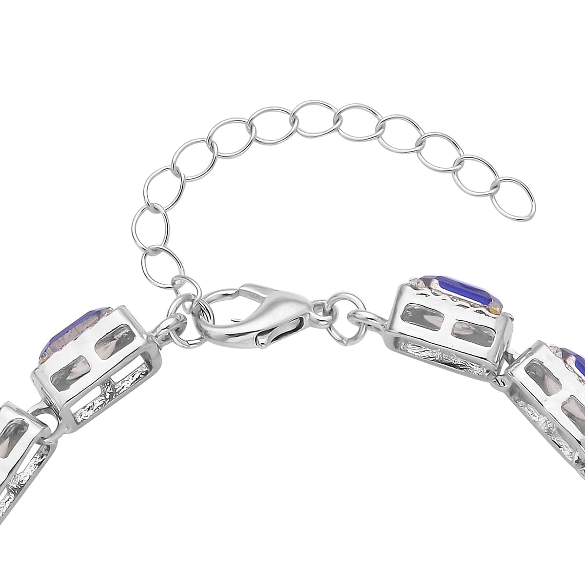 Blue Glass and Austrian Crystal Tennis Bracelet in Silvertone (7-9In) image number 3