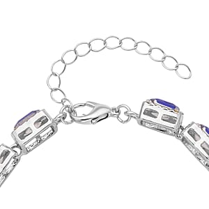 Blue Glass and Austrian Crystal Tennis Bracelet in Silvertone (7-9In)