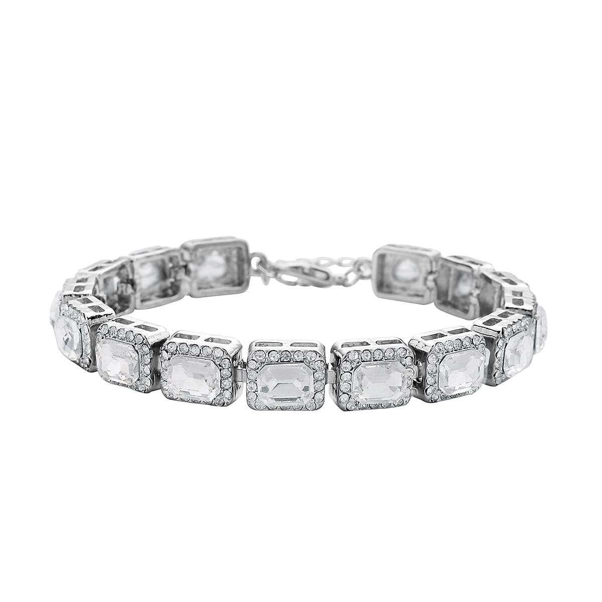 White Glass and Austrian Crystal Tennis Bracelet in Silvertone (7-9In) image number 0