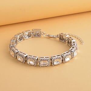 White Glass and Austrian Crystal Tennis Bracelet in Silvertone (7-9In)