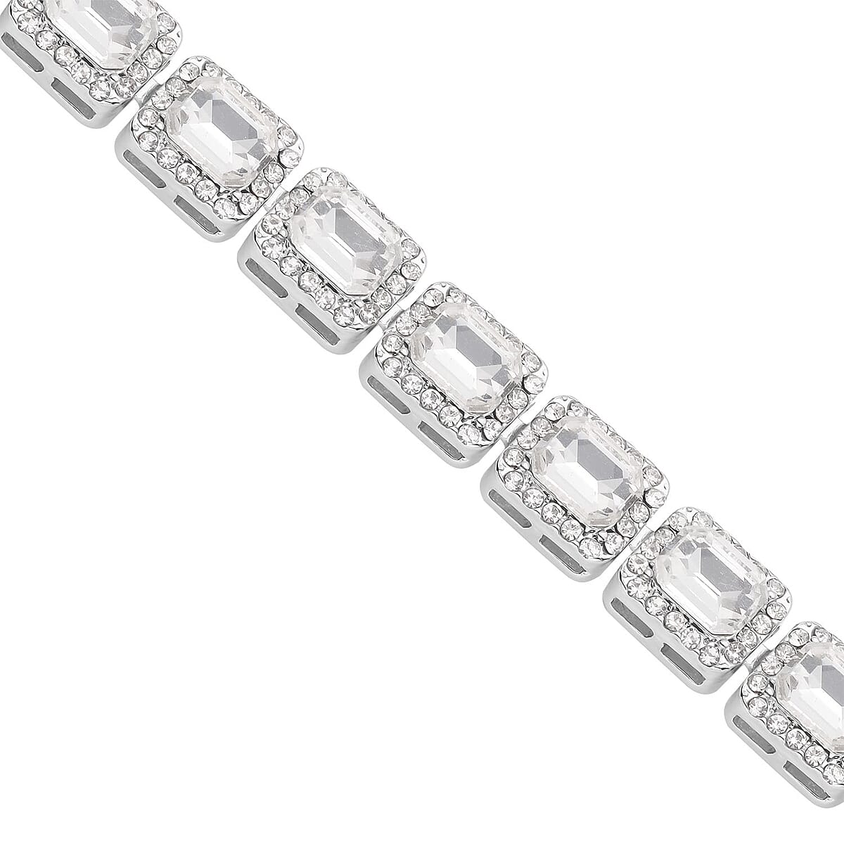 White Glass and Austrian Crystal Tennis Bracelet in Silvertone (7-9In) image number 2