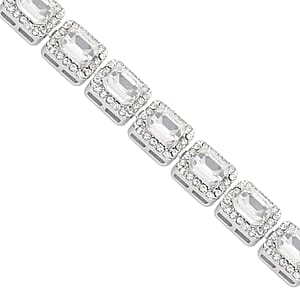 White Glass and Austrian Crystal Tennis Bracelet in Silvertone (7-9In)