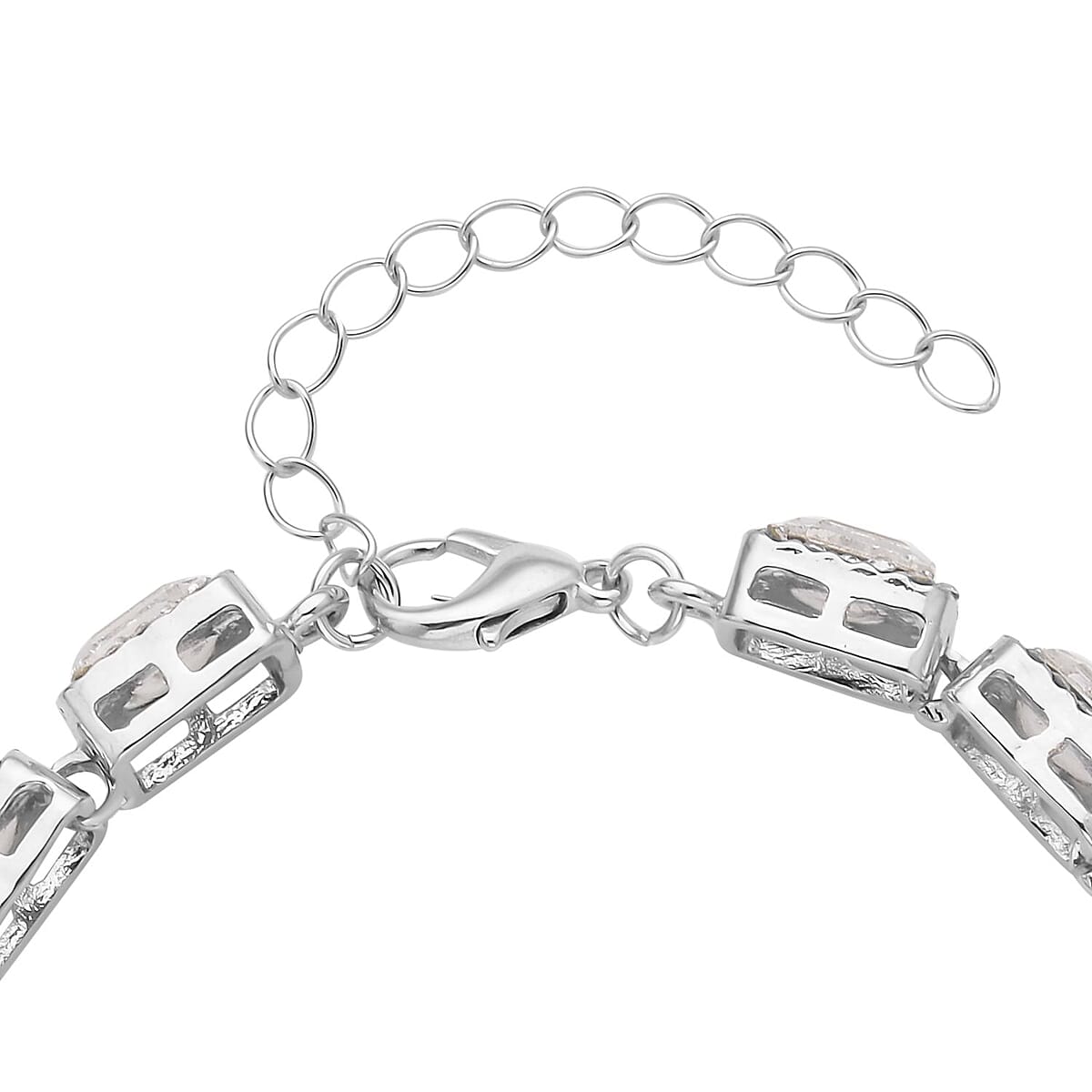 White Glass and Austrian Crystal Tennis Bracelet in Silvertone (7-9In) image number 3
