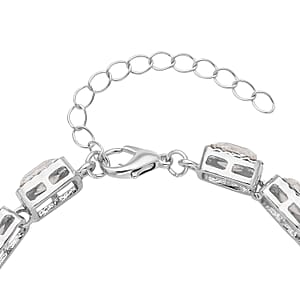 White Glass and Austrian Crystal Tennis Bracelet in Silvertone (7-9In)