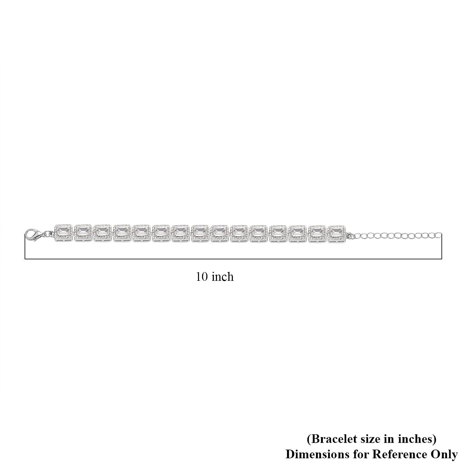 White Glass and Austrian Crystal Tennis Bracelet in Silvertone (7-9In)
