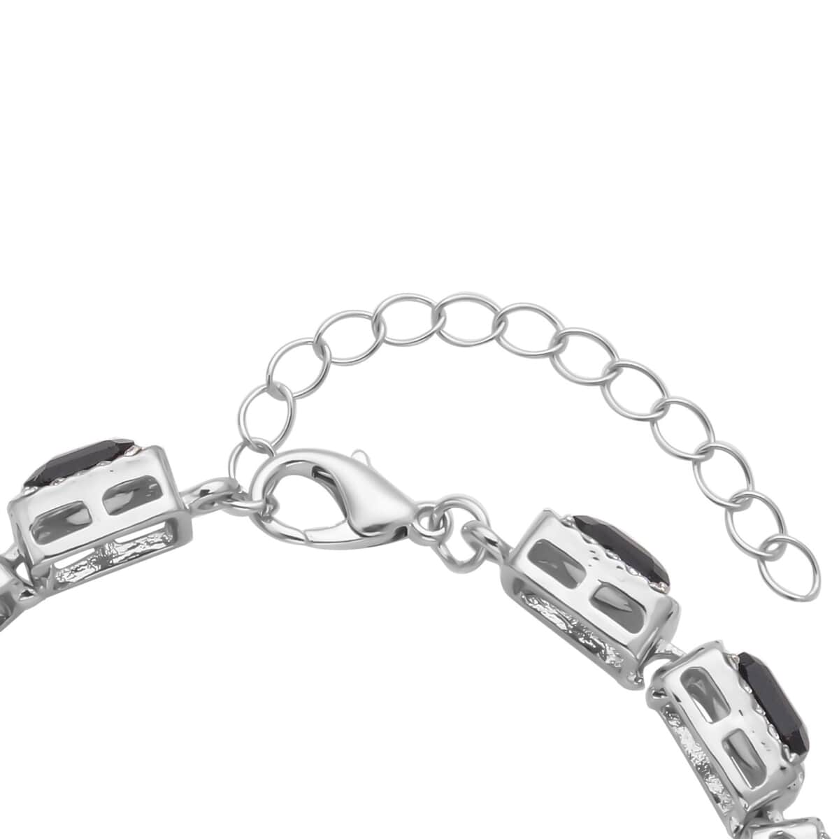 Black Glass and Austrian Crystal Tennis Bracelet in Silvertone (7-9In) image number 3