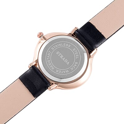 Strada Austrian Crystal Japanese Movement Watch with Red Faux Leather Strap (25.40mm) (6.0-7.5 Inches)
