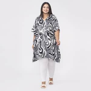 Tamsy Black and White Oil Printed Short Kaftan - One Size Fits Most