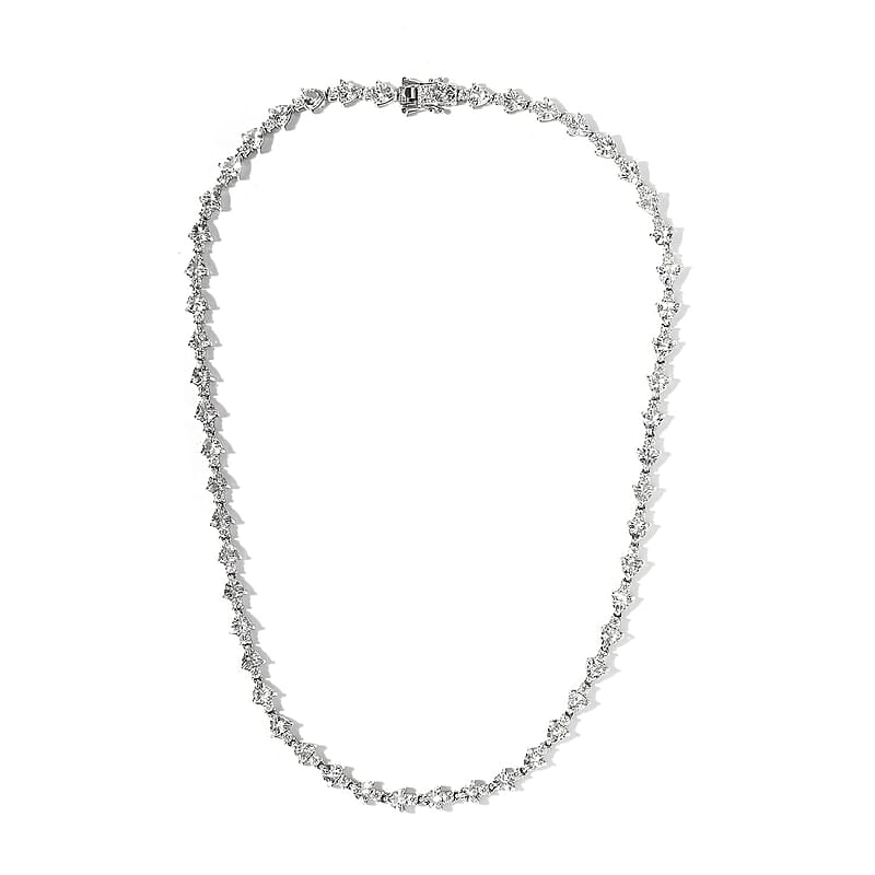 Mexican Hyalite Opal and Moissanite Tennis Necklace 18 Inches in Platinum Over Sterling Silver with Free UV Flash Light 20.00 ctw
