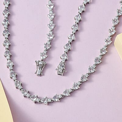 Mexican Hyalite Opal and Moissanite Tennis Necklace 18 Inches in Platinum Over Sterling Silver with Free UV Flash Light 20.00 ctw