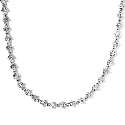 Mexican Hyalite Opal and Moissanite Tennis Necklace 18 Inches in Platinum Over Sterling Silver with Free UV Flash Light 20.00 ctw